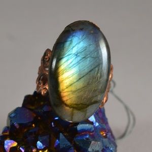 TVD Labradorite Copper Electroformed Ornate Ring